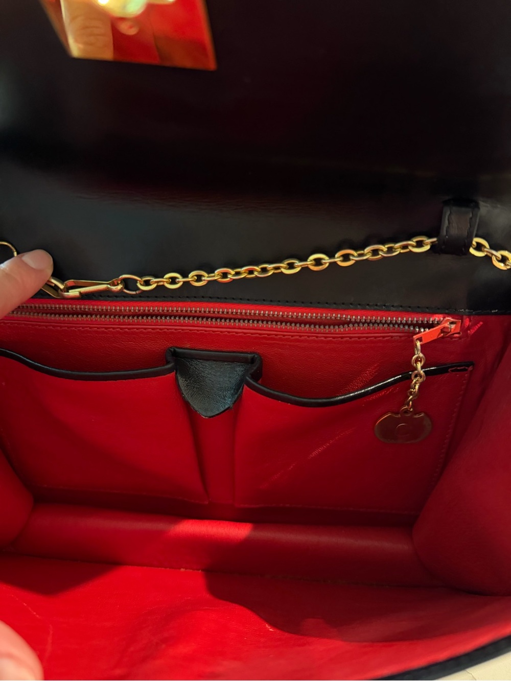 Celine Black Leather Crossbody with Gold Chain and Signature Lock - Picture 11 of 14